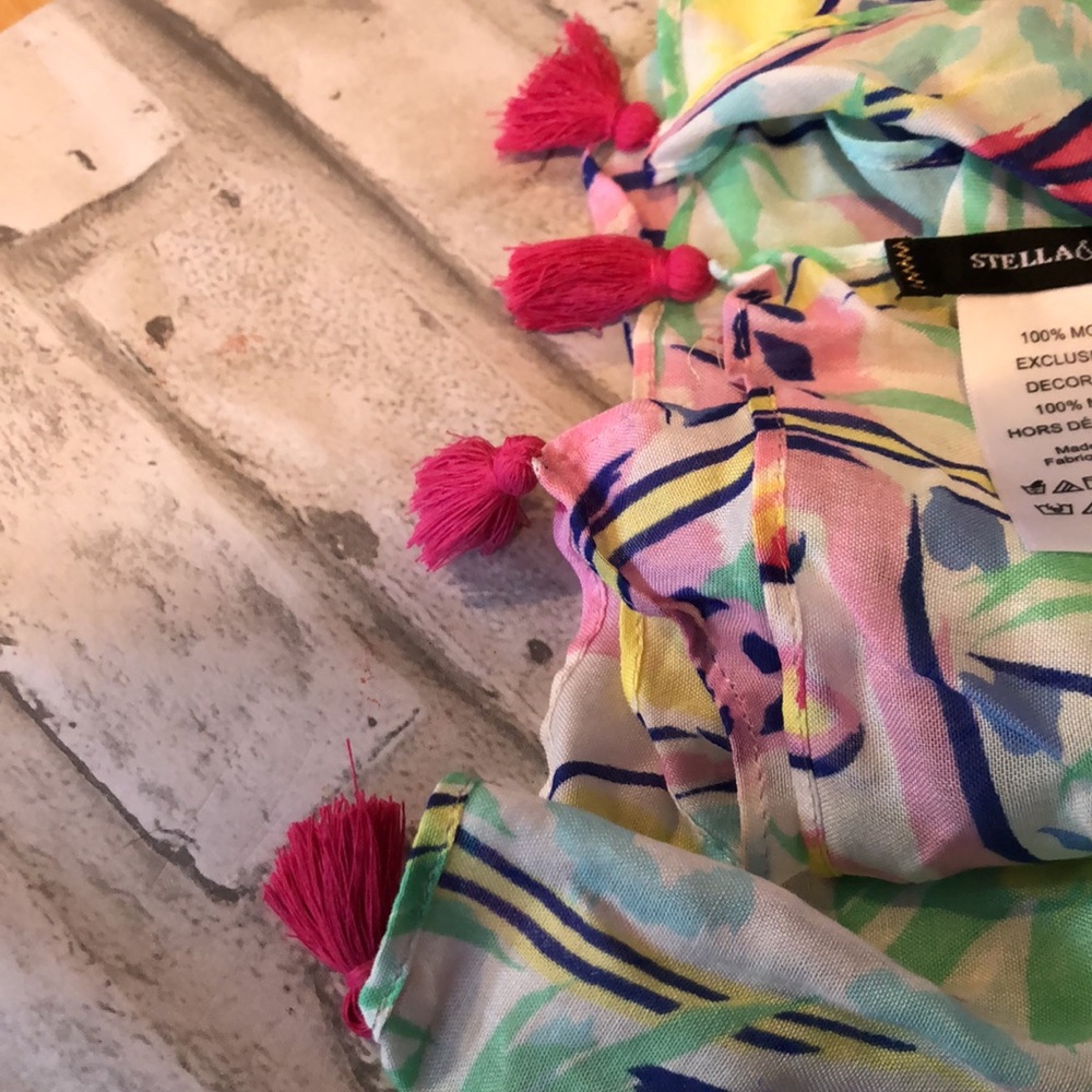 Stella & Dot Palm city scarf Pastel colors cotton large wrap cover up swim - Picture 4 of 10